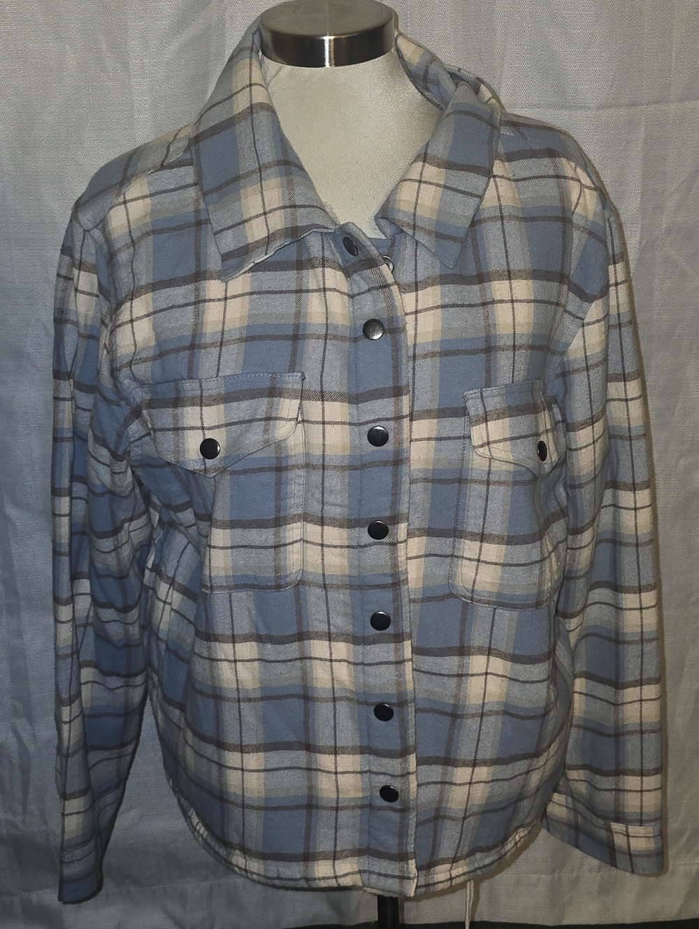 Lucky Brand Blue and Cream Plaid Utility Jacket